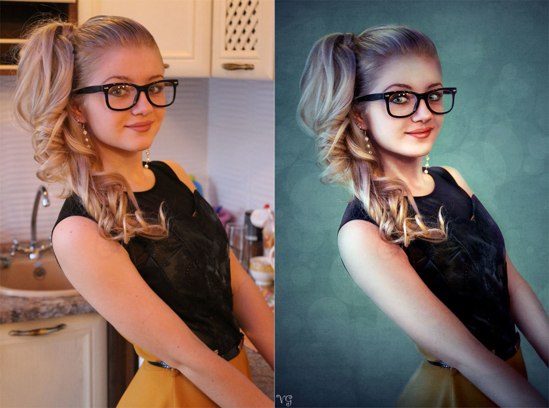 девушка в очках (до и после) - Veronika G