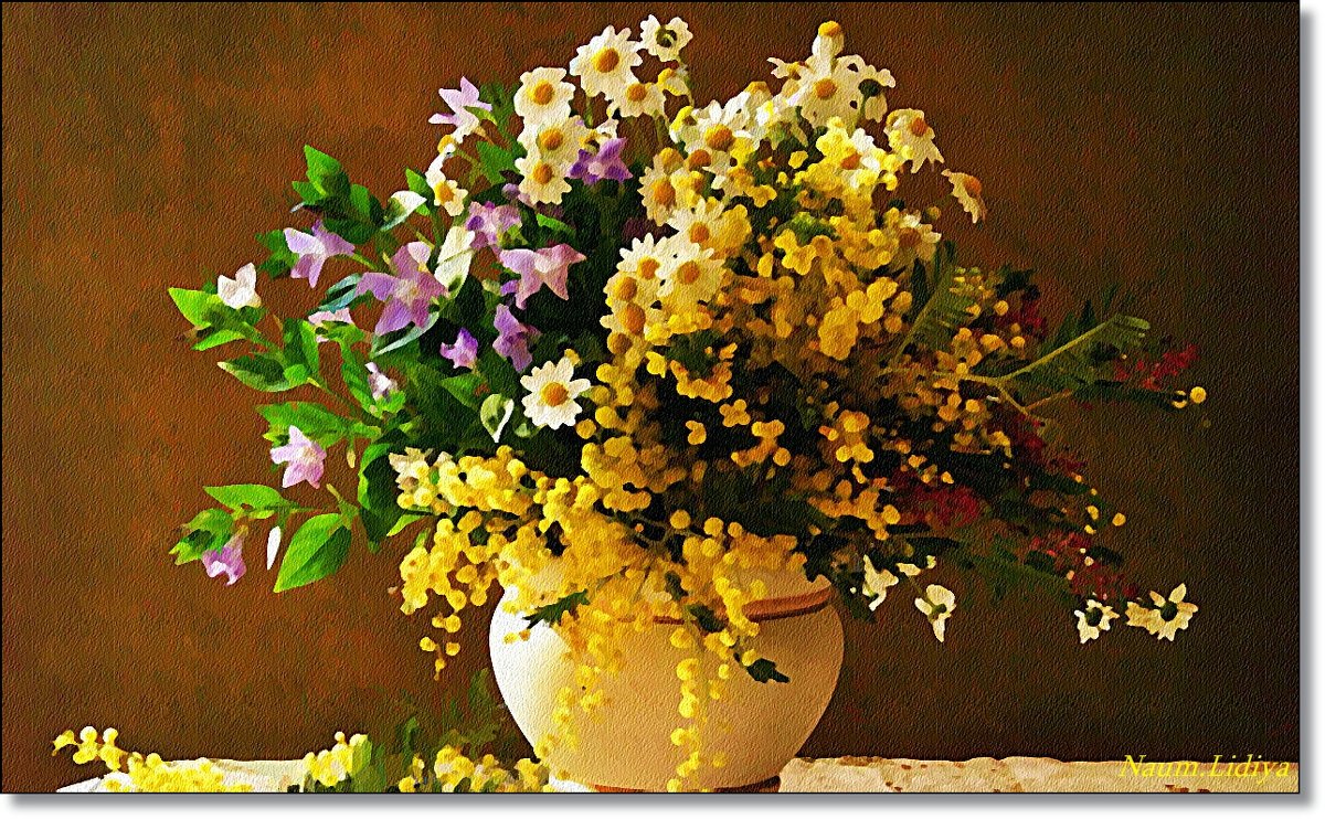Натюрморт мимозы цветы в вазе