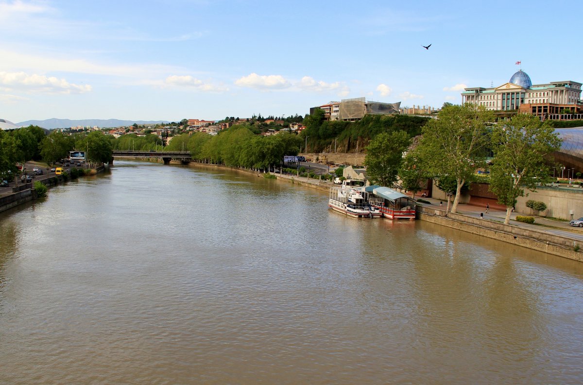 Мтквари (Кура) - самая крупная река Закавказья. А справа, на холме - Президентский Дворец. - Лариса Мироненко