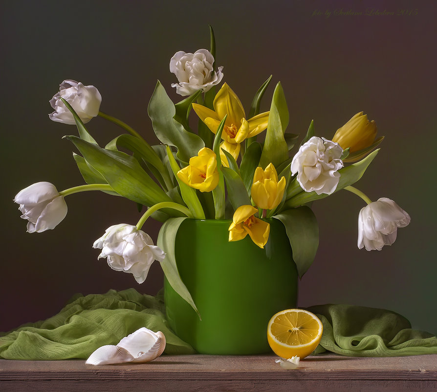 Натюрморт с белыми и жёлтыми тюльпанами - Светлана Л.