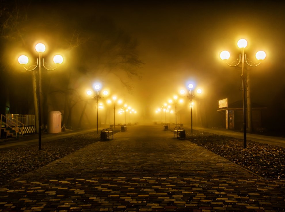 Туманный вечер городского парка - Александр Комарских