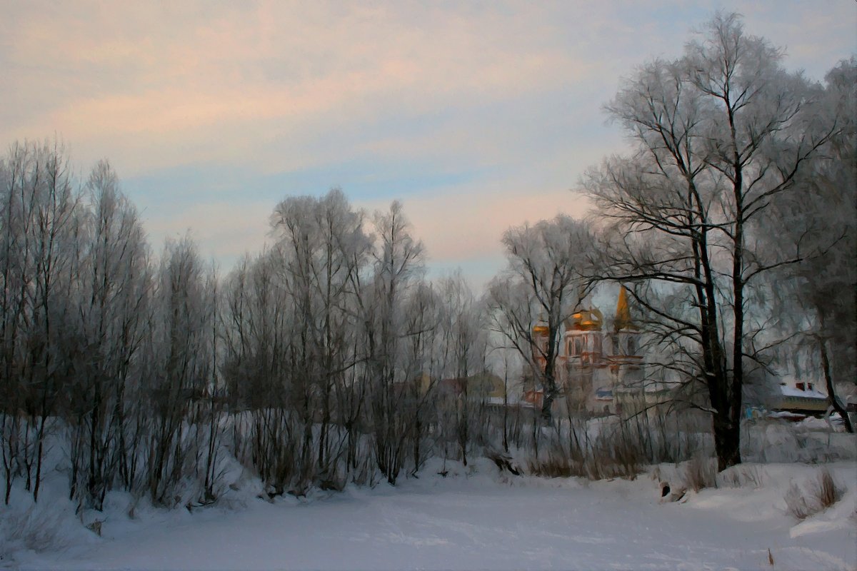 Зимний пейзаж с собором - Евгений Юрков