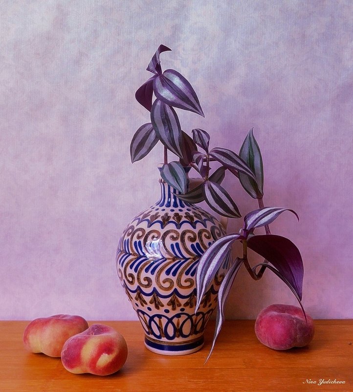 Зебрина в вазе и персики - Nina Yudicheva