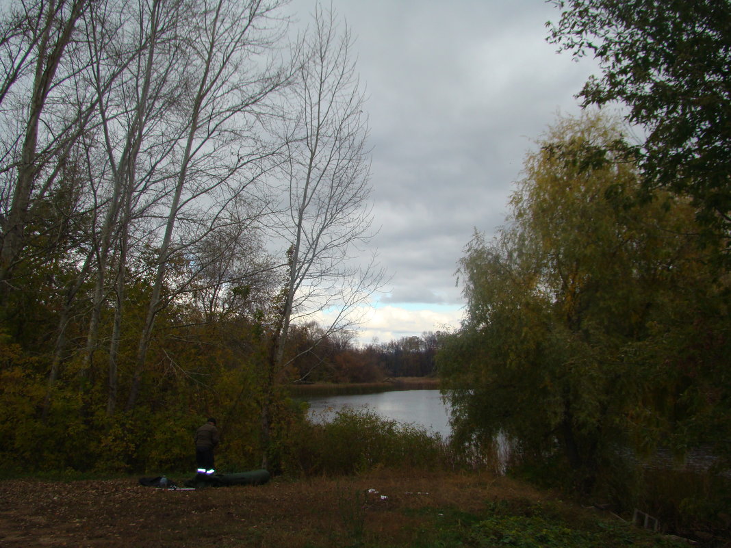 Рыбак на озере в пасмурную погоду - марина ковшова 