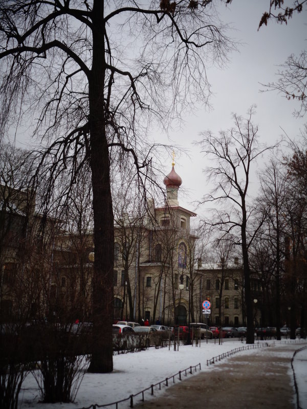 Зимний пейзаж с вновь отстроенной церковью в Александровском парке. - Светлана Калмыкова