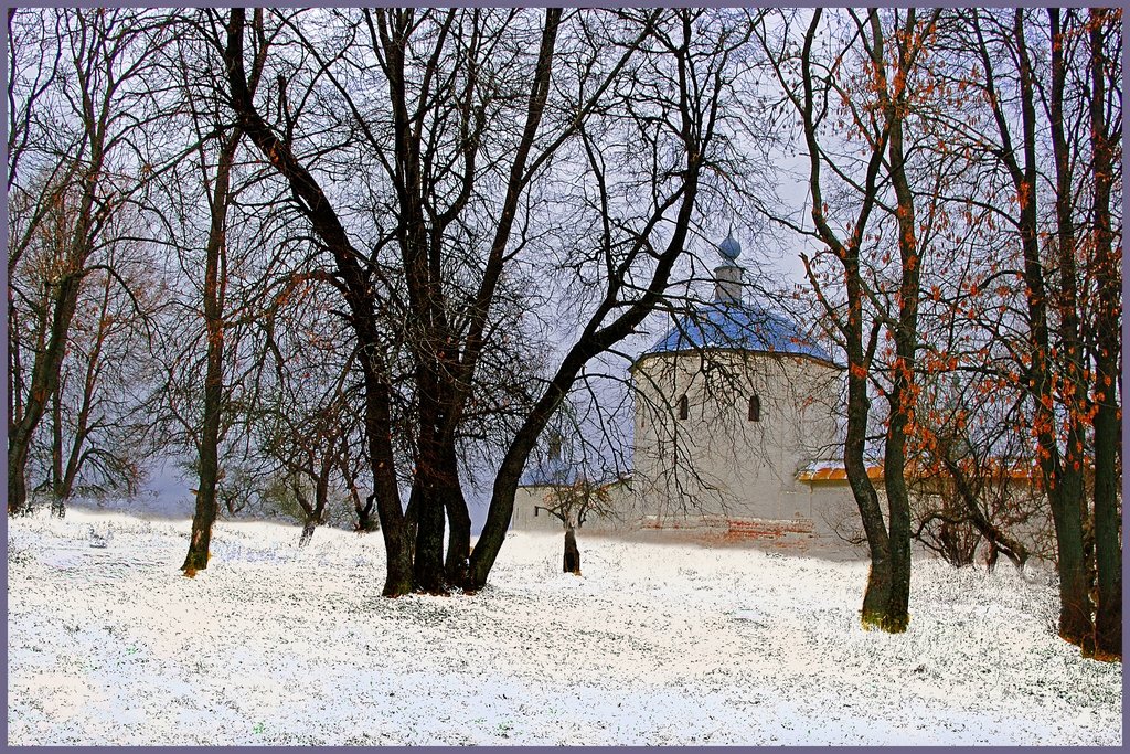 Южный фас  Свенского монастыря зимой - Дубовцев Евгений 