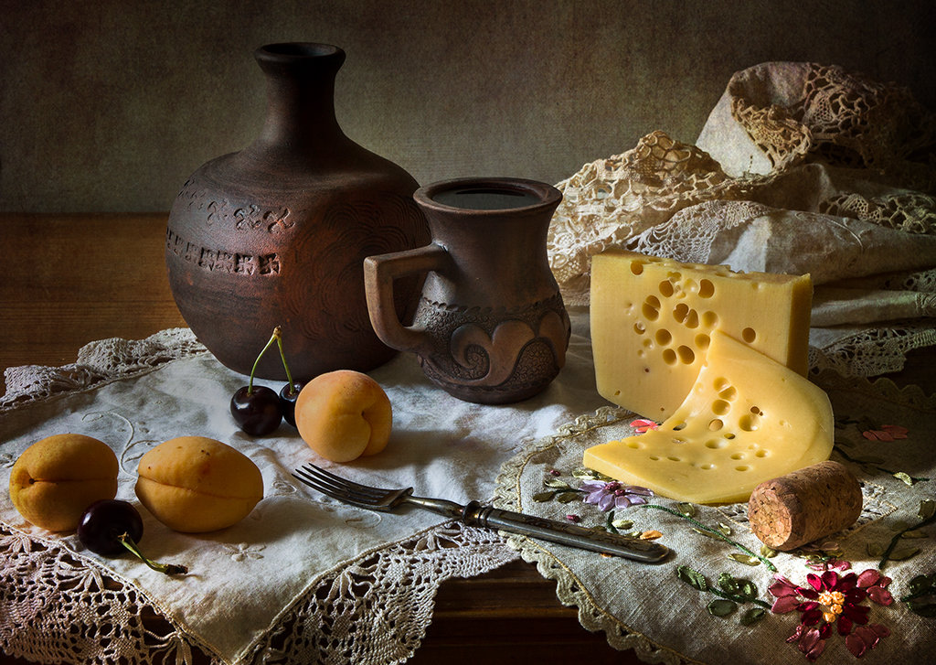 Винно-питейная зарисовка с сыром и абрикосами. - Lev Serdiukov