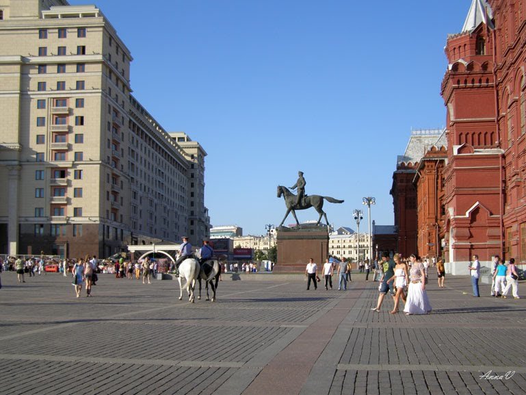 Люди и лошади на Манежной площади - Анна Воробьева