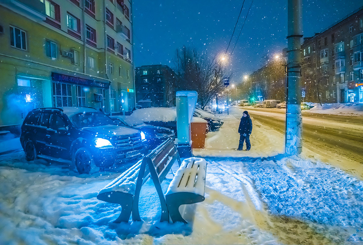 Москва. Нагатинский затон. Март. Снегопад. - Игорь Герман