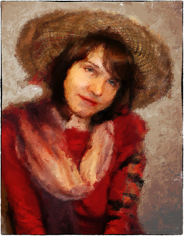 Портрет молодой девушки в соломенной шляпке - Станислав Лебединский