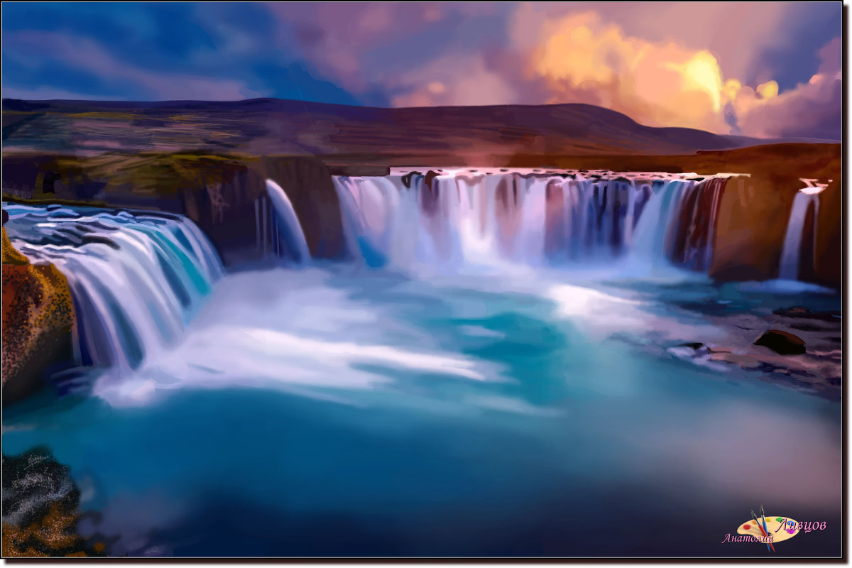 Водопад Годафосс (Goðafoss) Исландия.  (работа выполненная на графическом планшете Huion.) № 62 - Anatol L