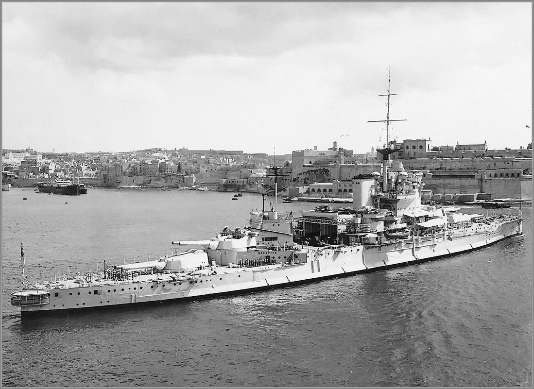 HMS battleship "Warspite" entering the Grand Harbour of Valletta ...