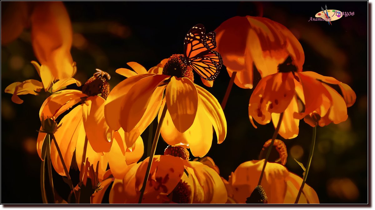 Butterfly and flowers. (работа выполненная на графическом планшете Huion.) № 72 - Anatol L