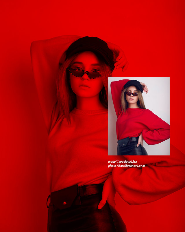 Девушка в красном свитере в очках и черной кепке - Lenar Abdrakhmanov