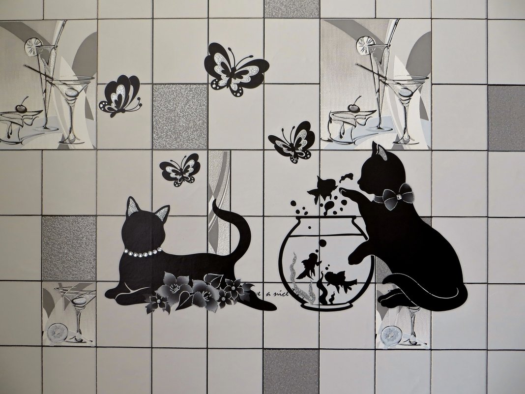 Рисунки с котами на стене на кухне