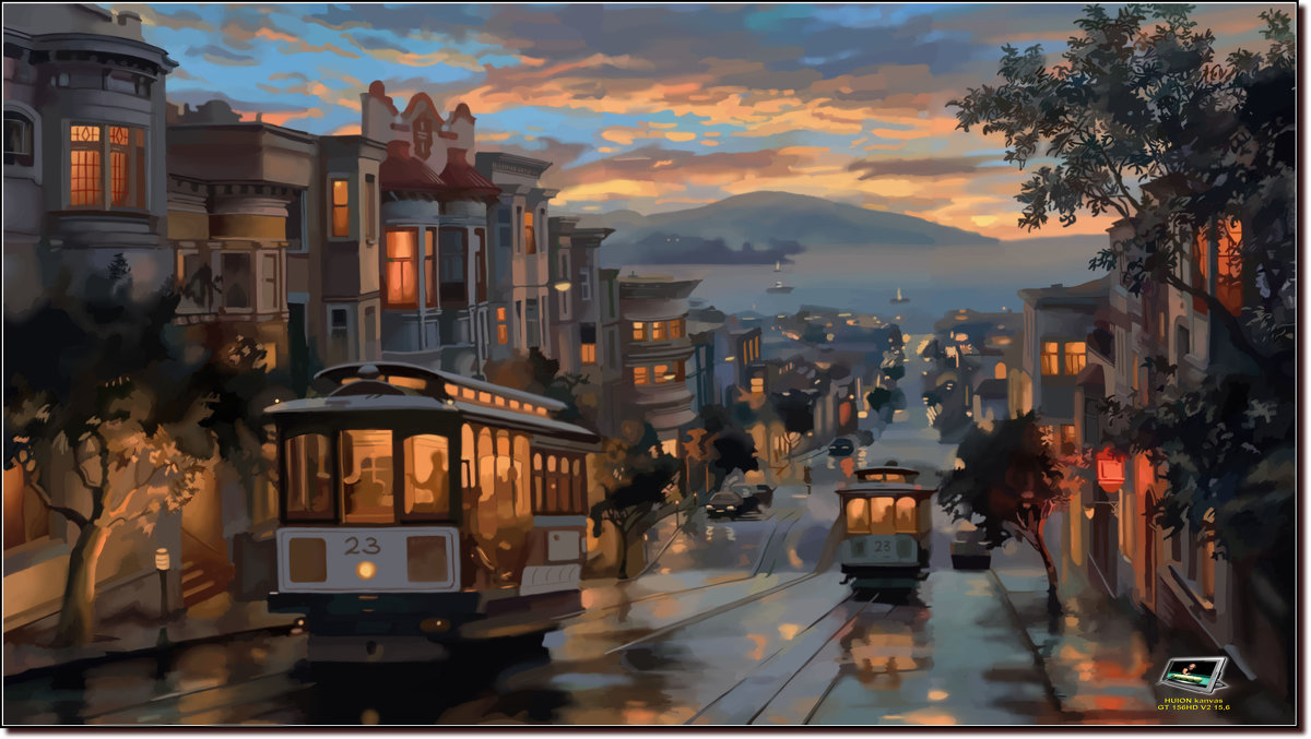 Хмурый пейзаж с трамваями.  (работа выполненная на графическом планшете Huion.) №115. - Anatol L