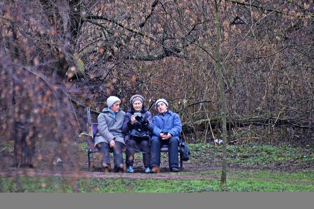 Три девицы на скамейке зависают в интернете - Леонид leo