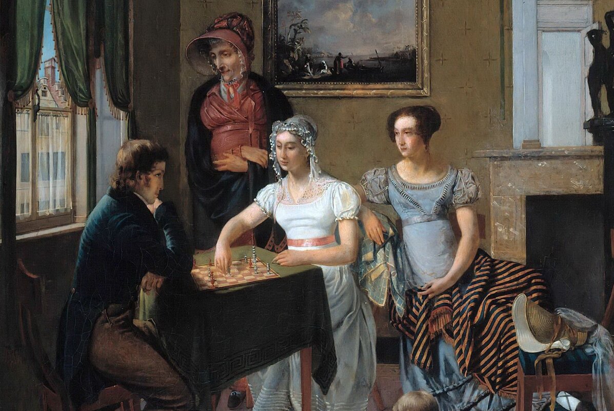 Густав Тауберт – Семейный портрет в интерьере за игрой в шахматы 1830 - Gen Vel