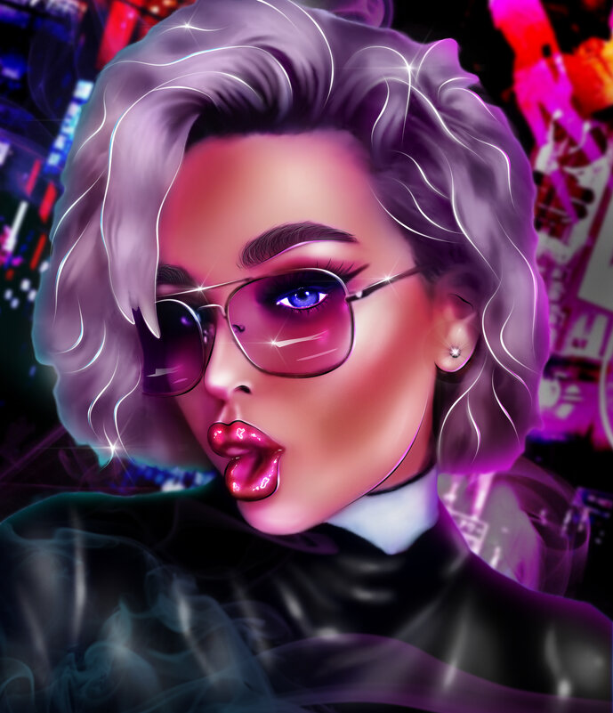 Fashionable girl with glasses in the neon fog. - Герман 