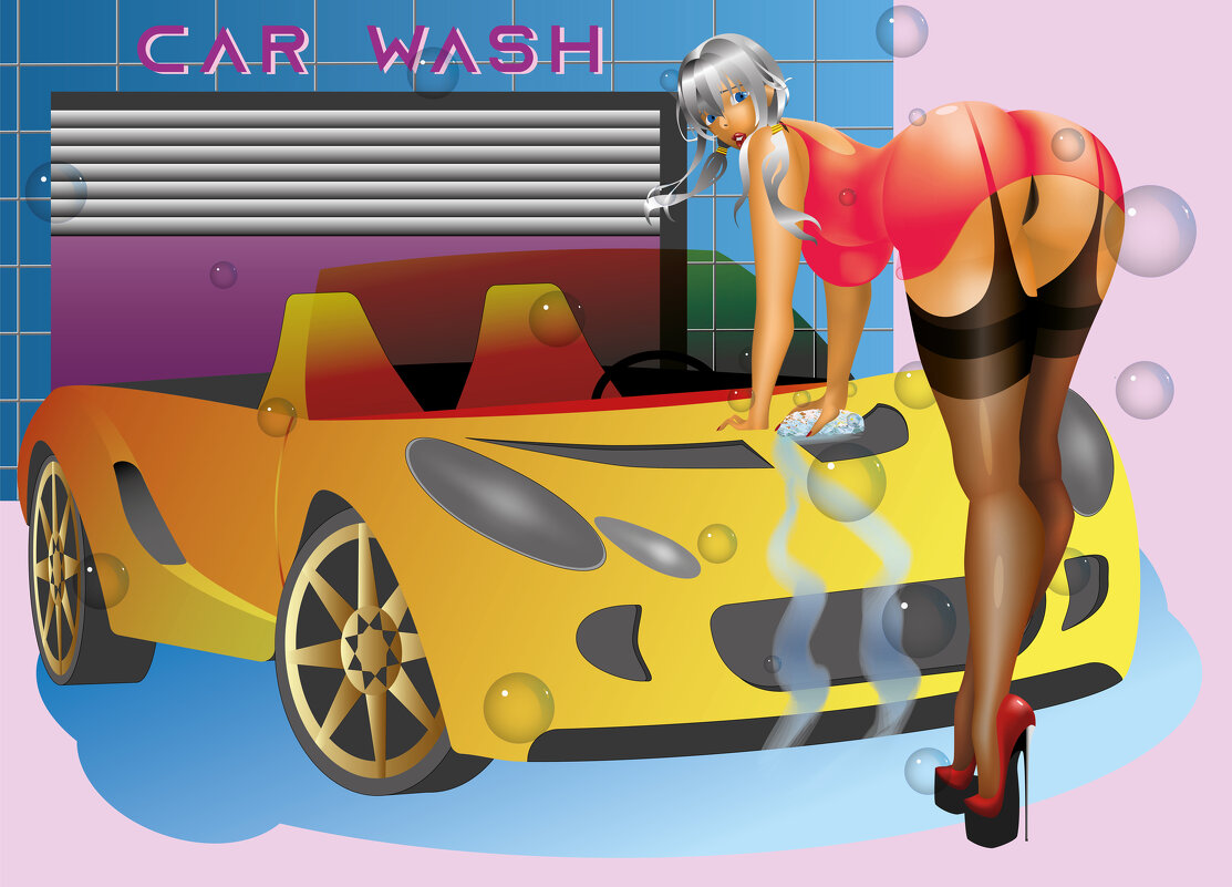 The girl washes the car. - Герман 