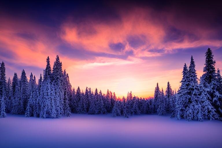 Зимний лес на закате дня - Людмила Фил
