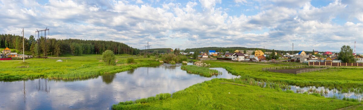 Летнее утро. Река Миасс, поселок Северные Печи (панорама). - Алексей Трухин