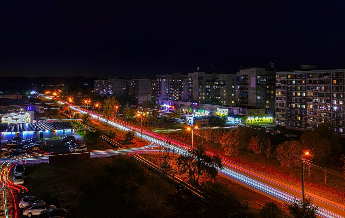 Огни вечернего Комсомольска-на-Амуре. - Виктор Иванович Чернюк