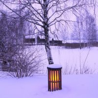 Зимний пейзаж с избушками и фонарем :: Maria_T 