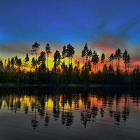 Огненный закат на озере. :: Владимир Ильич Батарин