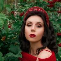 Красивая девушка в красном в парке с калиной :: Анастасия Иващенко