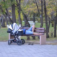 Осенний воздух бодрит...На прогулке с папаней,в городском парке... :: Андрей Хлопонин
