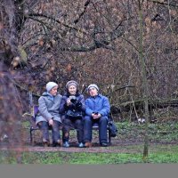 Три девицы на скамейке зависают в интернете :: Леонид leo