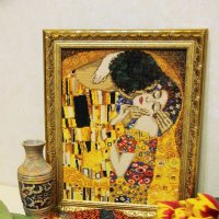 Вышитая картина по мотивам произведений Г.Климта. "Поцелуй." :: Лариса Исаева