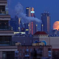 Закат луны в 6:25 утра 15 марта, вид из моего окна :: Михаил Бибичков