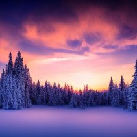 Зимний лес на закате дня :: Людмила Фил