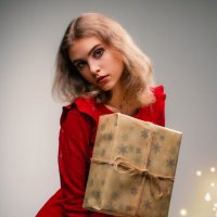 Девушка в красном с подарком :: Николай Чекалин