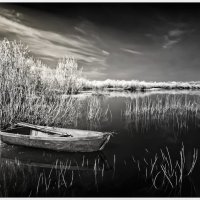 Пейзаж с лодкой. Инфракрасная фотография. Май 2023г. Чепца. :: Валентин Котляров