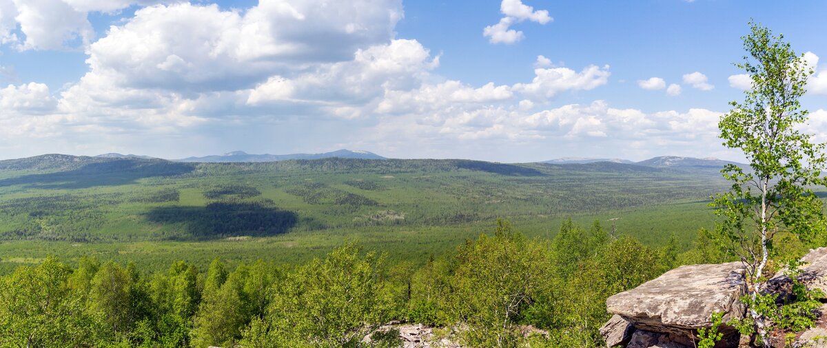 На горе Крутой Ключ. Вид на хребет Большой Уральский и вершины Таганая (панорама). - Алексей Трухин