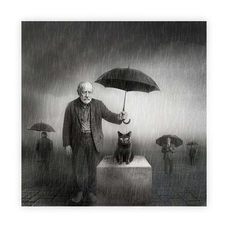 прогулка под дождём - старик 