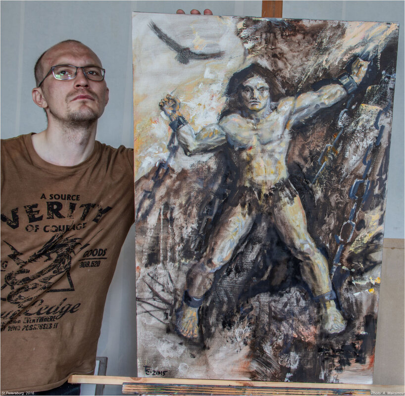 Художник Евгений Бижганов в мастерской. 2016 - Александр Максимов