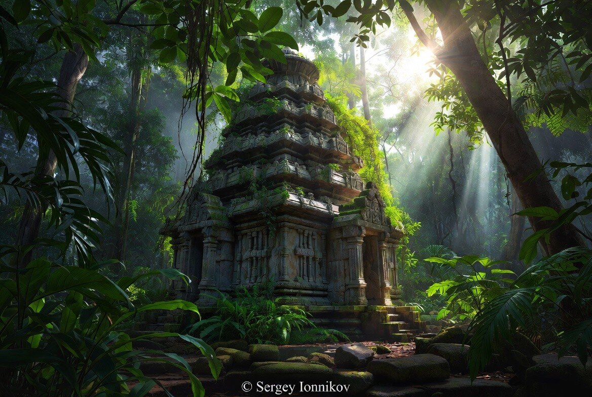 Таинственный храм скрытый в густых джунглях Индии с лучами света - Сергей Ионников