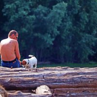Июль...Загораем с песиком у реки! :: Владимир 