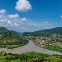 Панорама слияния двух рек - Арагви и Куры . Грузия. :: Дина Евсеева Панорама слияния двух рек - Арагви и Куры . Грузия. :: Дина Евсеева