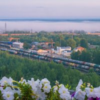 Прохладное июльское утро 3 часа,вид на Ухту с горы Ветлосян, над тайгой плотный туман :: Николай Зиновьев