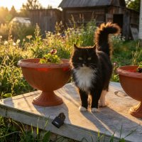 Черно-белый пушистый кот в солнечном свете :: Лилия 