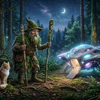 леший и кот нашли нло. :: Михаил Елочкин леший и кот нашли нло. :: Михаил Елочкин