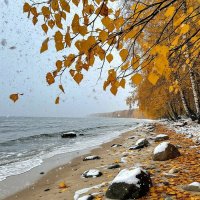 Падает снег на пляж